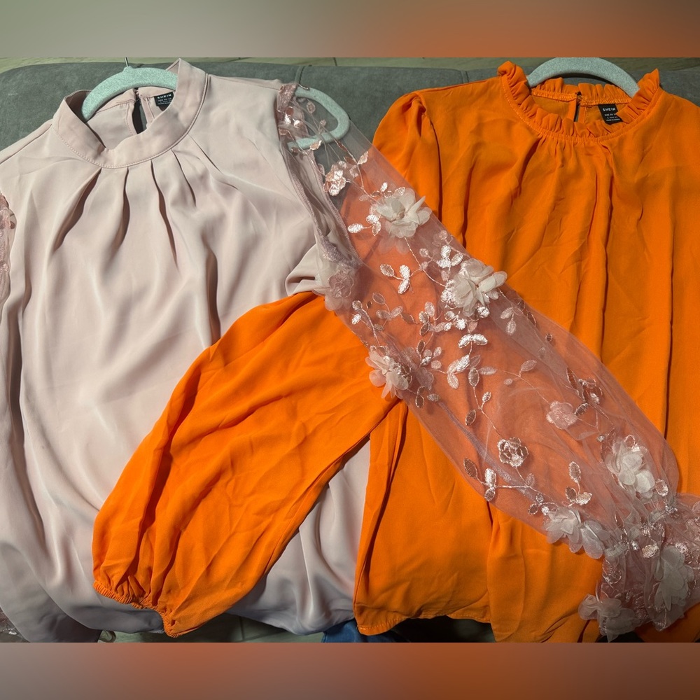 !! BUNDLE!! !! BUNDLE!!  SHEIN Blush Pink Top and orange blouse size L
